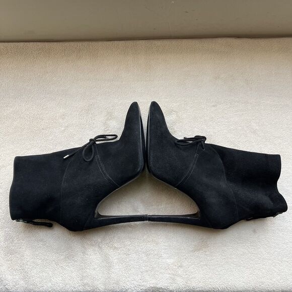 Giorgio Armani Black Suede Stiletto Heel Boots Women EU 38 US 7.5 Tie Pointy Toe - Picture 4 of 16